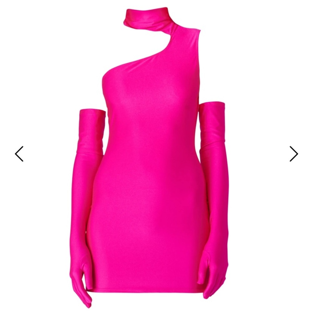 Miscreants Bodycon Hot Pink Dress With Opera Gloves